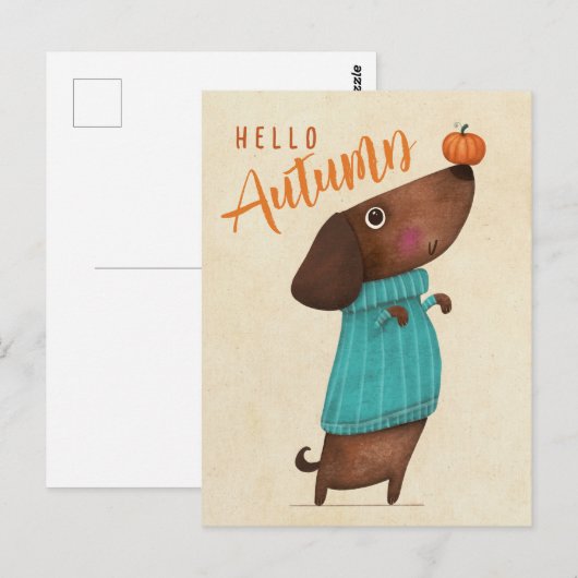 Dachshund AutumnHalloween Herfst Briefkaart (Voorkant / Achterkant)