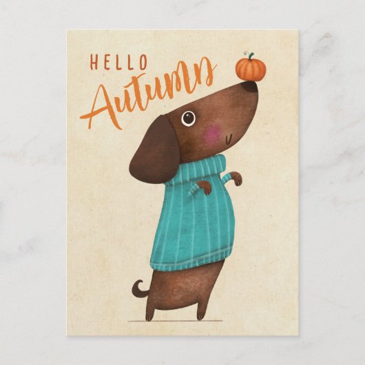 Dachshund AutumnHalloween Herfst Briefkaart (Voorkant)