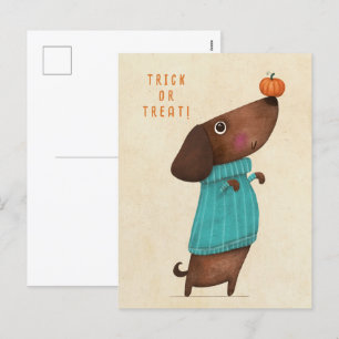 Dachshund AutumnHalloween Herfst Feestdagenkaart