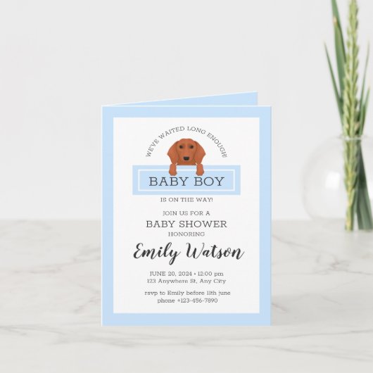 Dachshund Baby shower Boy Invitation Bedankkaart (Voorkant)