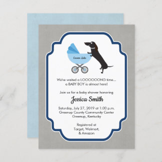 Dachshund Baby shower Boy Invitation Kaart