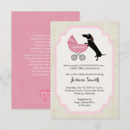 Dachshund Baby shower Girl Invitation Kaart