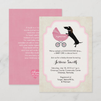 Dachshund Baby shower Girl Invitation Kaart