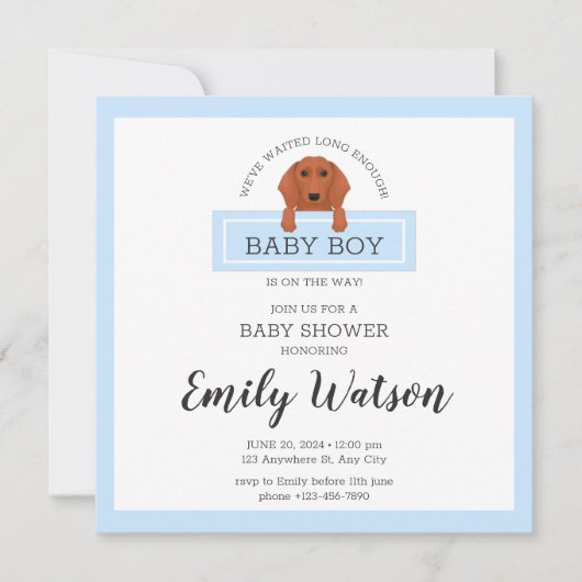 Dachshund Baby shower Invitation Briefkaart (Voorkant)