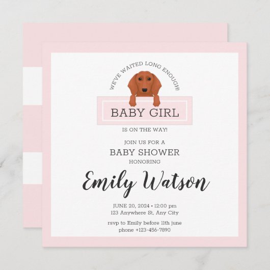 Dachshund Baby shower Invitation Briefkaart (Voorkant / Achterkant)