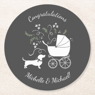 Dachshund Baby shower Weiner Dog Geslacht Neutraal Ronde Kartonnen Onderzetter