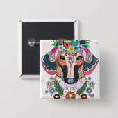 Dachshund badge vierkante button 5,1 cm (Voorkant /achterkant)