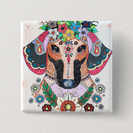 Dachshund badge vierkante button 5,1 cm