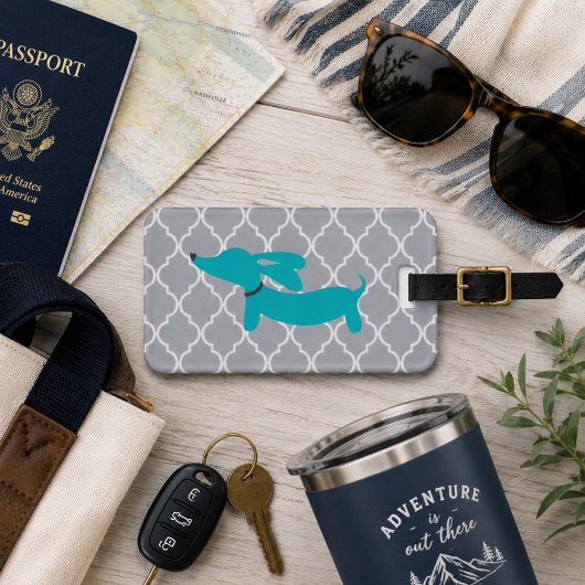 Dachshund Bagage Label Blauw & Grijs
