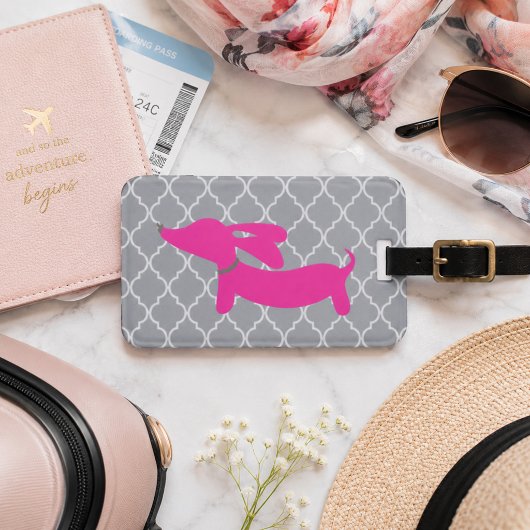 Dachshund Bagage Label Roze & Grijs