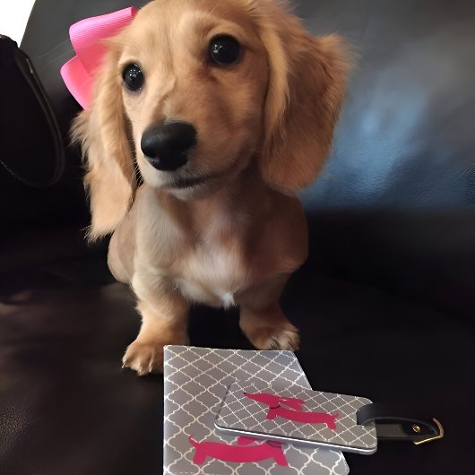 Dachshund Bagage Label Roze & Grijs