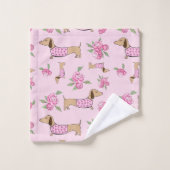 Dachshund Bath Towel Set Doxie + Peonies Floral Bad Handdoek (Wasdoekje)