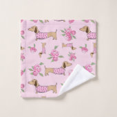 Dachshund Bath Towel Set Doxie + Peonies Floral Bad Handdoek (Wasdoekje)