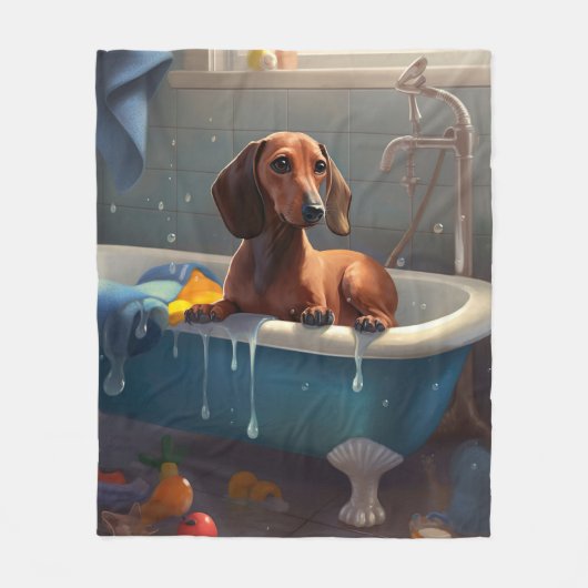 Dachshund Bathtime Fun Fleece Deken (Voorkant)