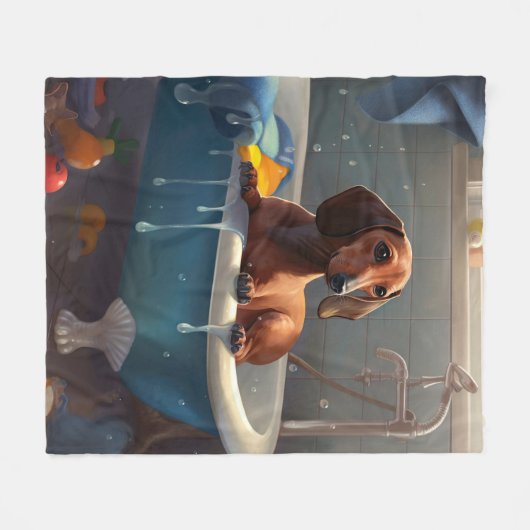 Dachshund Bathtime Fun Fleece Deken (Voorkant (Horizontaal))