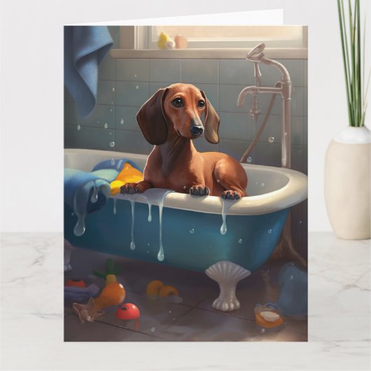 Dachshund Bathtime Fun Kaart (Voorkant)