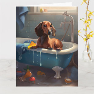 Dachshund Bathtime Fun Kaart