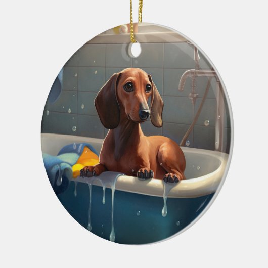 Dachshund Bathtime Fun Keramisch Ornament (Links)