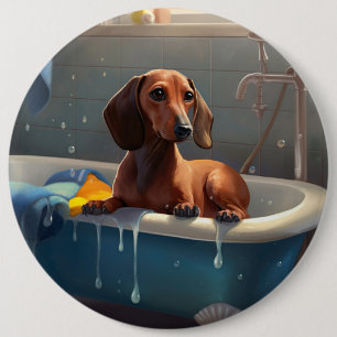 Dachshund Bathtime Fun Ronde Button 6,0 Cm