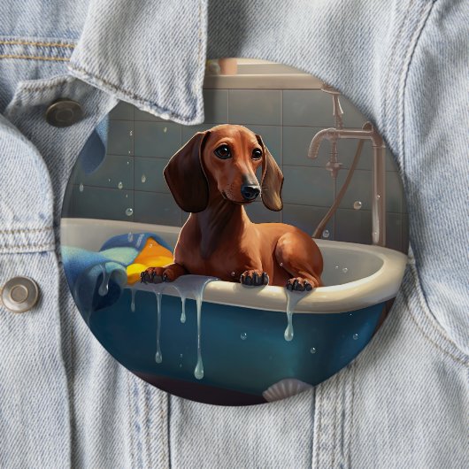 Dachshund Bathtime Fun Ronde Button 6,0 Cm (In situ)