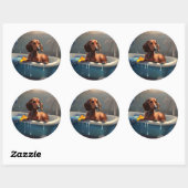 Dachshund Bathtime Fun Ronde Sticker (Vel)
