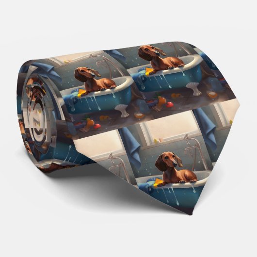 Dachshund Bathtime Fun Stropdas (Opgerold)