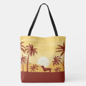 Dachshund Beach Bag a Sunset Palm Trees Tote Bag (Achterkant)