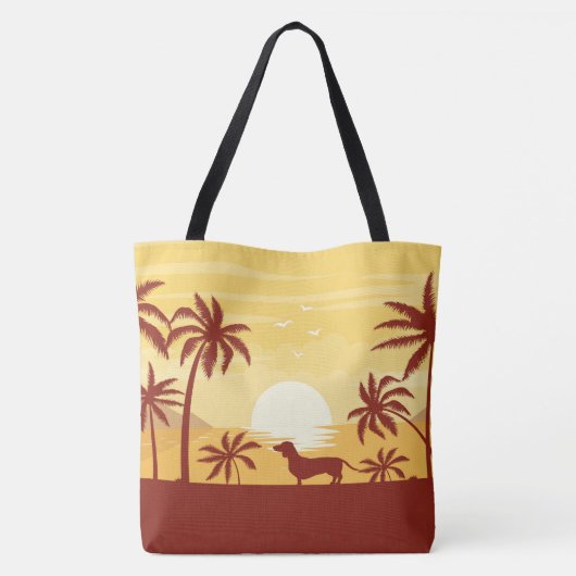 Dachshund Beach Bag a Sunset Palm Trees Tote Bag (Achterkant)