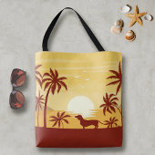 Dachshund Beach Bag a Sunset Palm Trees Tote Bag