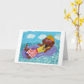 Dachshund Beach Bum Kaart (Gele Bloem)