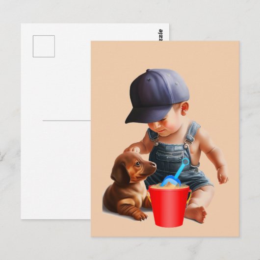 Dachshund Beach Day Briefkaart Art (Voorkant / Achterkant)