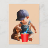 Dachshund Beach Day Briefkaart Art (Voorkant)