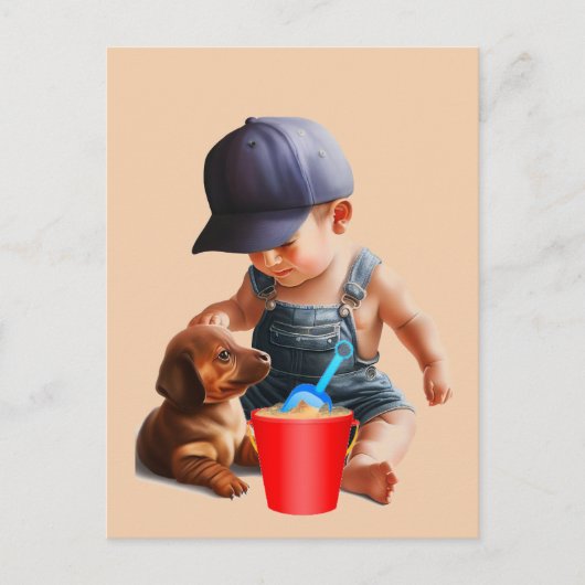 Dachshund Beach Day Briefkaart Art (Voorkant)