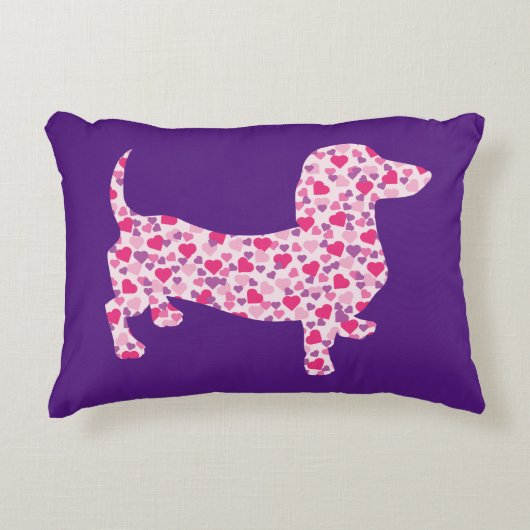 Dachshund bestaande uit Little Pink Hearts Accent Kussen (Voorkant)