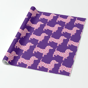 Dachshund bestaande uit roze harten cadeaupapier