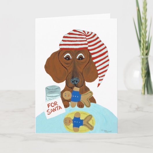Dachshund Bewaken Santa's Cookies Feestdagen Kaart (Voorkant)