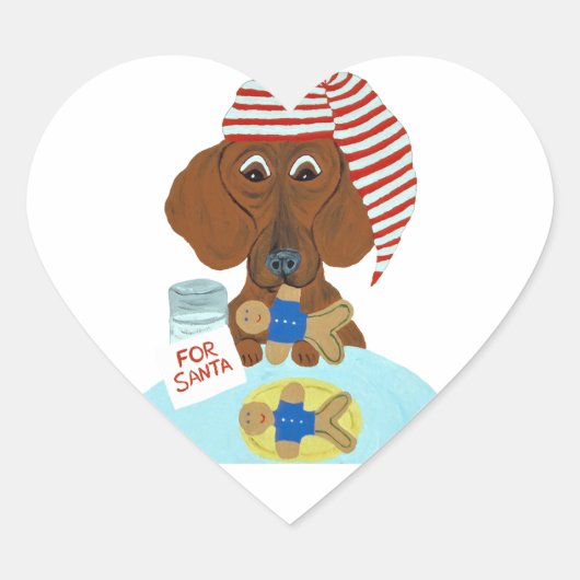 Dachshund Bewaken Santa's Cookies Hart Sticker (Voorkant)