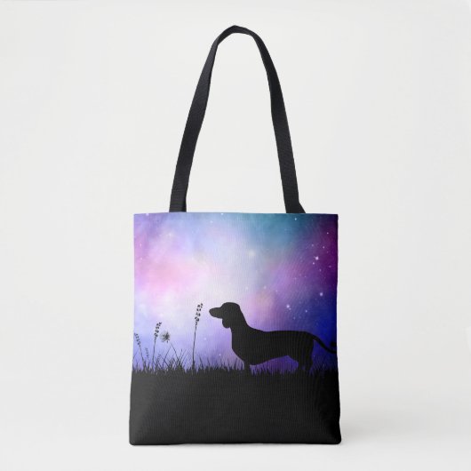 Dachshund bij Dusk Moonscape Wiener Hond Mooi Tote Bag (Voorkant)