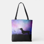 Dachshund bij Dusk Moonscape Wiener Hond Mooi Tote Bag (Achterkant)