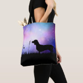 Dachshund bij Dusk Moonscape Wiener Hond Mooi Tote Bag (Dichtbij)