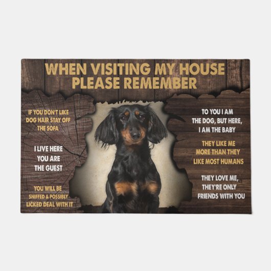 Dachshund bij een bezoek aan mijn huis, vergeet ni deurmat (Voorkant)