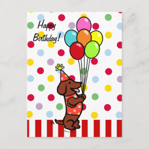 Dachshund Birthday Cartoon Balloons Briefkaart
