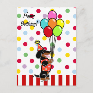 Dachshund Birthday Cartoon Balloons Briefkaart