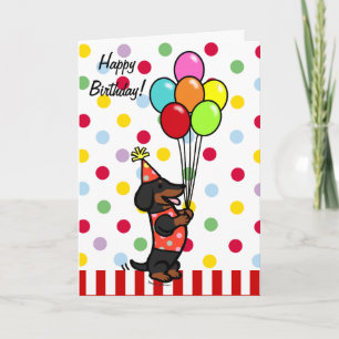 Dachshund Birthday Cartoon Balloons Kaart