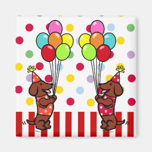 Dachshund Birthday Cartoon Balloons Magneet