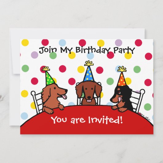 Dachshund Birthday Cartoon Party Invitation Kaart (Voorkant)
