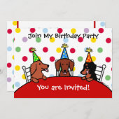 Dachshund Birthday Cartoon Party Invitation Kaart (Voorkant / Achterkant)