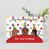 Dachshund Birthday Cartoon Party Invitation Kaart (Staand voorkant)