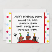 Dachshund Birthday Cartoon Party Invitation Kaart (Achterkant)