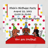 Dachshund Birthday Cartoon Party Invitation Kaart (Voorkant / Achterkant)